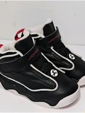 Jordan Kids Black and Red High-Top Sneakers with White Trim size 6C
